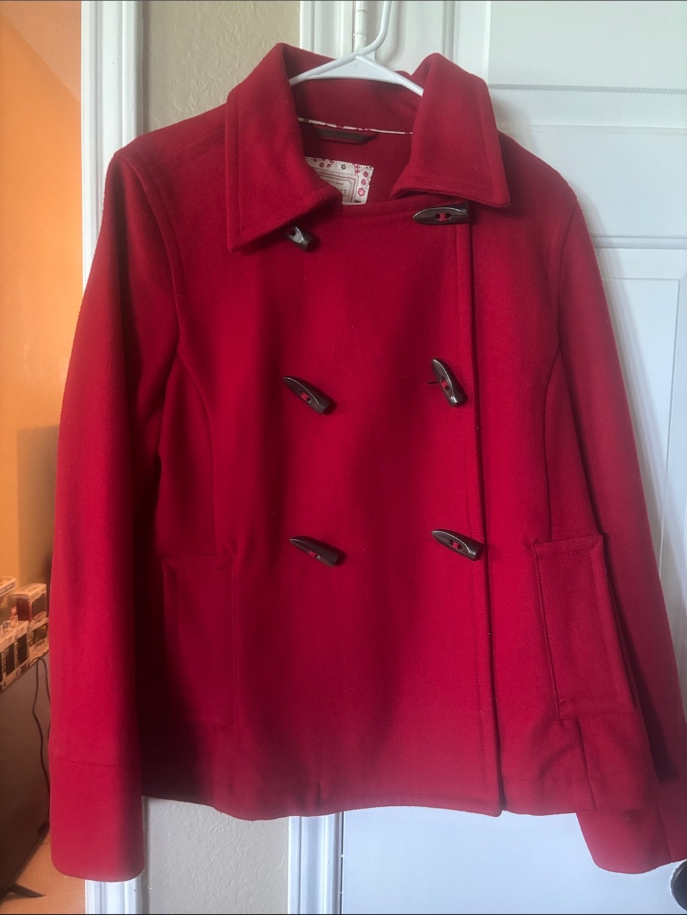 Old Navy Red Double-Breasted Toggle Peacoat